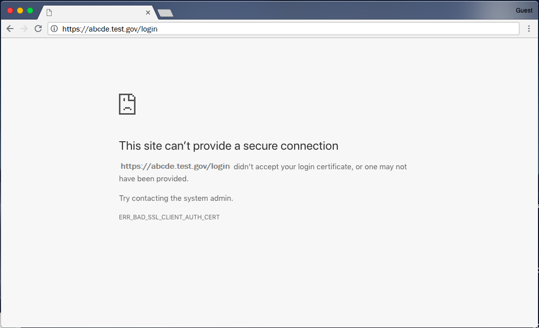 An image showing a chrome untrusted authentication error message