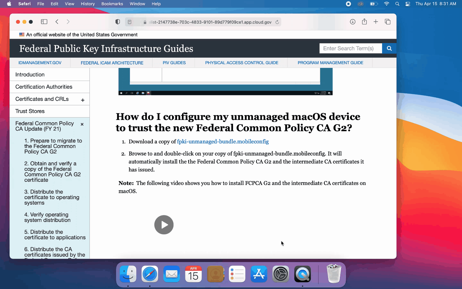A video that shows the steps to install an Apple configuration profile on macOS