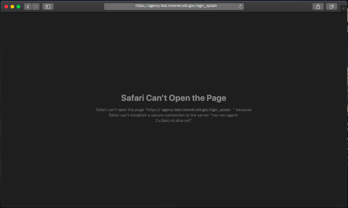 An image showing a safari untrusted authentication error message