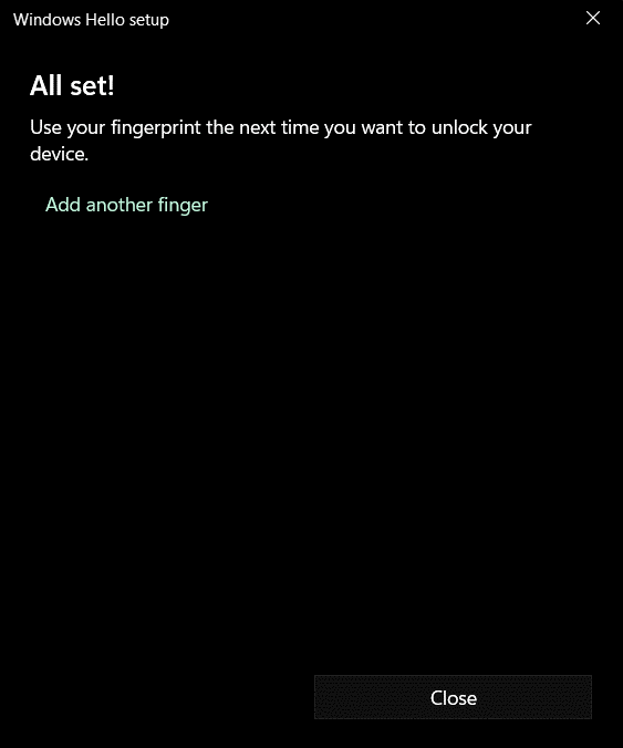 Figure 54: Windows Hello for Business Fingerprint Scan Complete