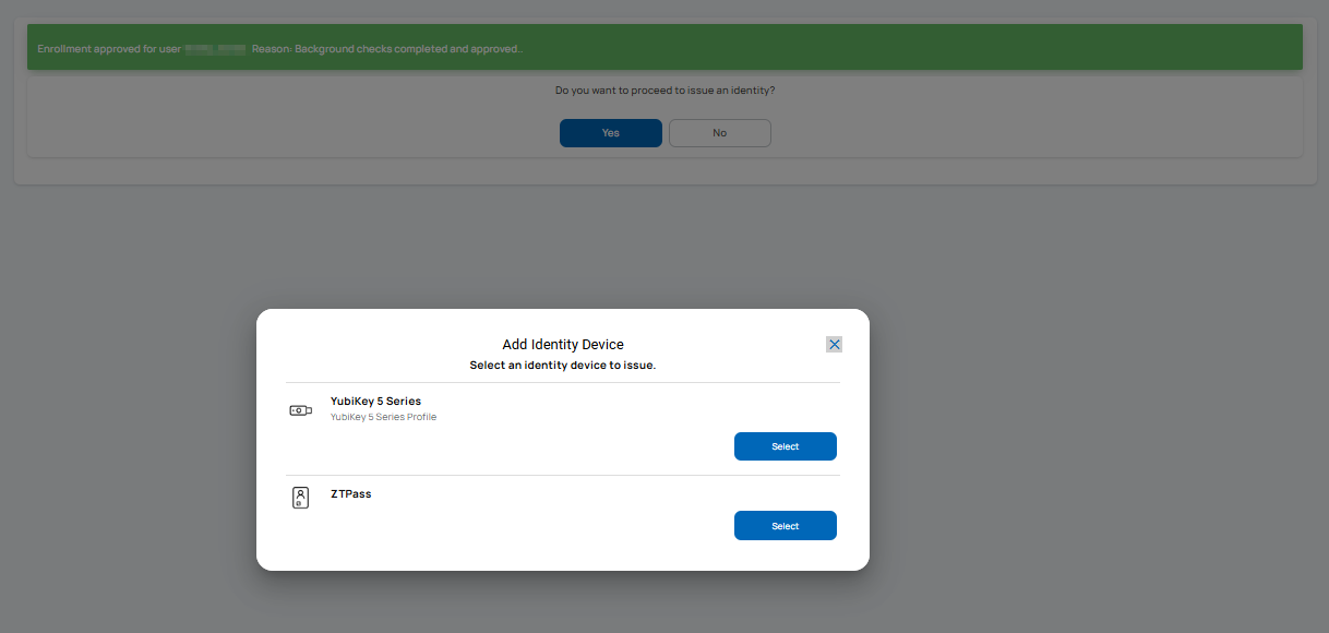 Select Device for Issuance