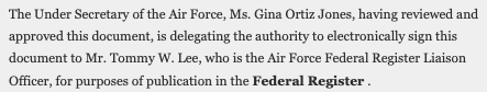 Figure 1. Named Delegation Example An example of a named delegation in a Federal Register document.