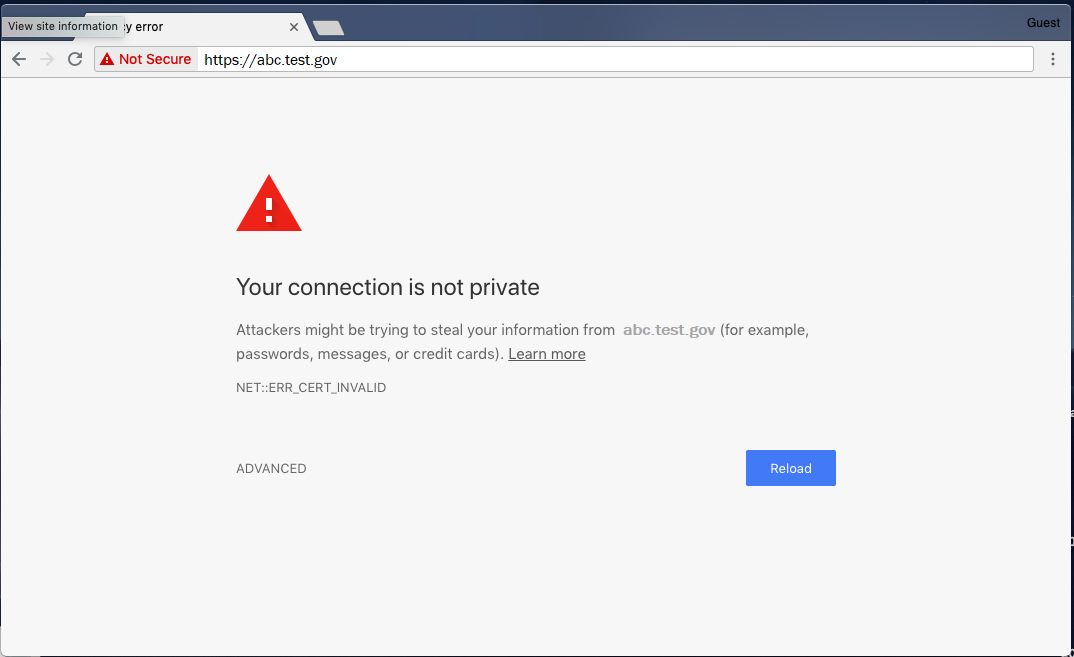An image showing a chrome untrusted ssl error message.