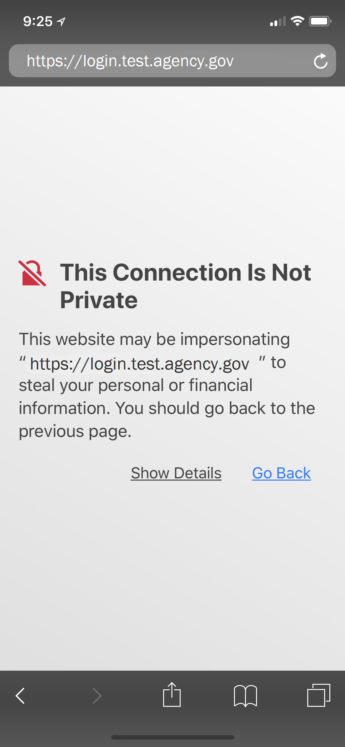 An image showing ios safari untrusted ssl.