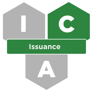 Three hexagons with the letters I, C, and A. The C is highlighted in green for Credential Management, with a green banner for the Issuance service.