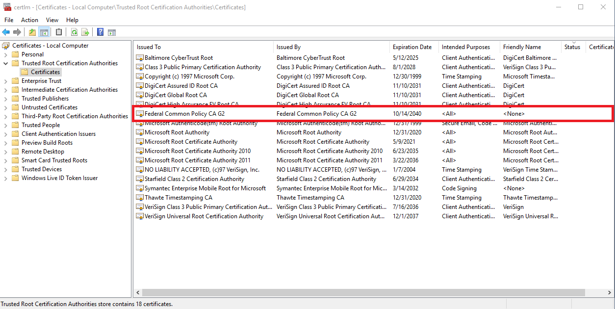 Trusted Root CA Certificates List